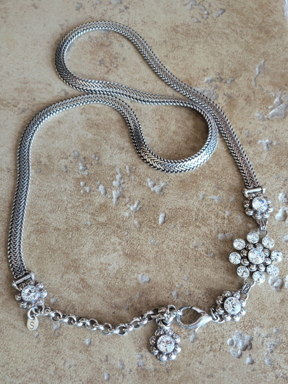 Rhinestone Chain Woman's Belt In Silver Tone Size Small